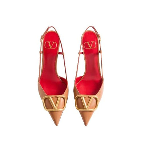 Valentino Garavani VLogo Signature Slingback Pumps For Women - Brown - BEAUTY BAR