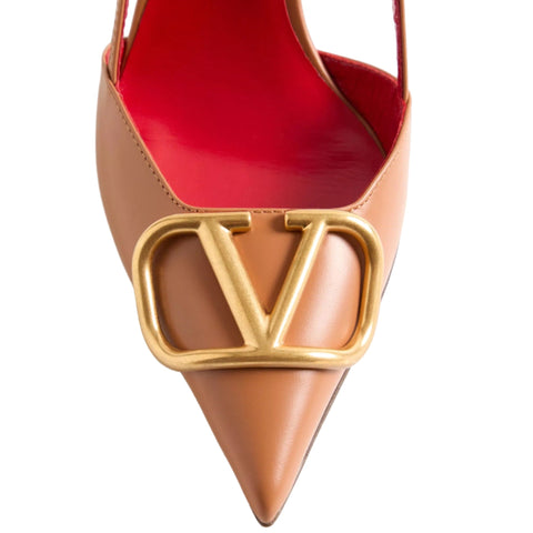 Valentino Garavani VLogo Signature Slingback Pumps For Women - Brown - BEAUTY BAR