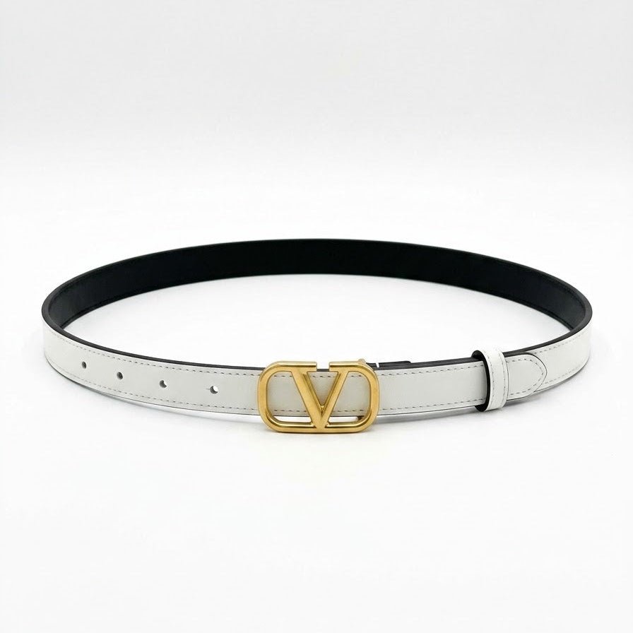 Valentino Garavani VLogo Signature Thin Leather Belt White 1