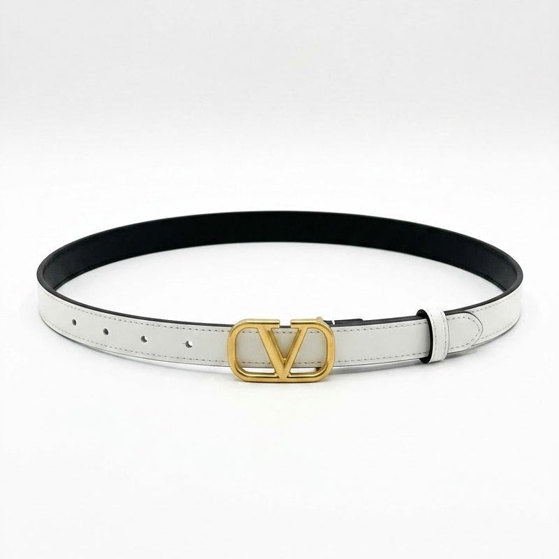 Valentino Garavani VLogo Signature Thin Leather Belt White