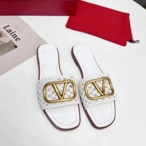 Valentino Garavani White VLogo Slide Sandals - BEAUTY BAR