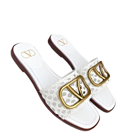 Valentino Garavani White VLogo Slide Sandals - BEAUTY BAR