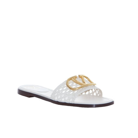 Valentino Garavani White VLogo Slide Sandals - BEAUTY BAR