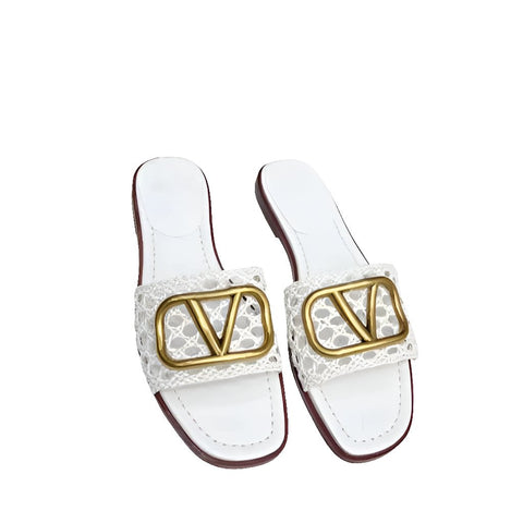 Valentino Garavani White VLogo Slide Sandals - BEAUTY BAR