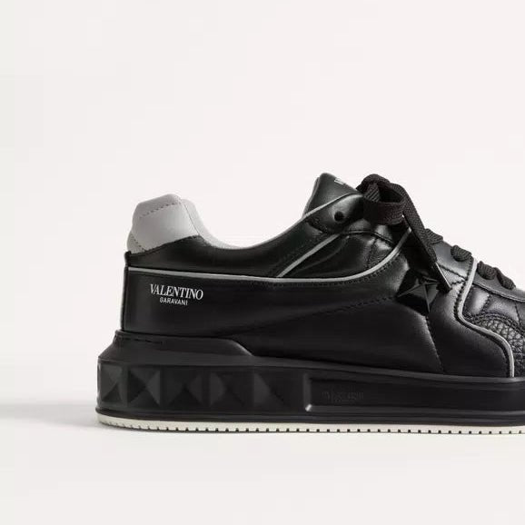 Valentino One Stud Low-Top Nappa Sneaker For Man in Black/Grey 5
