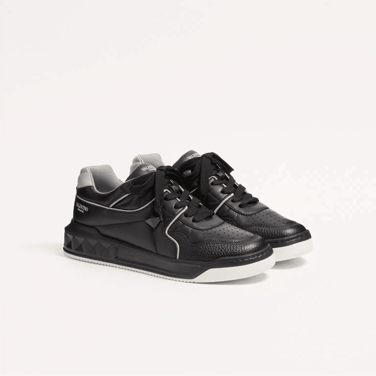 Valentino One Stud Low-Top Nappa Sneaker For Man in Black/Grey 1