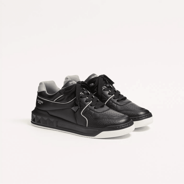 Valentino One Stud Low-Top Nappa Sneaker For Man in Black/Grey