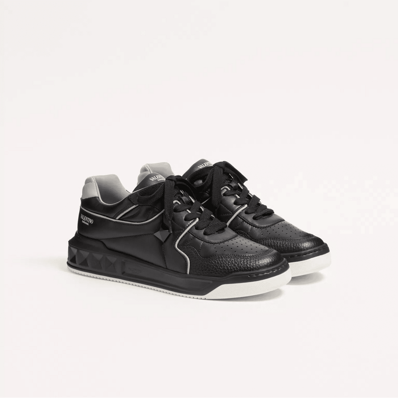 Valentino One Stud Low-Top Nappa Sneaker For Man in Black/Grey