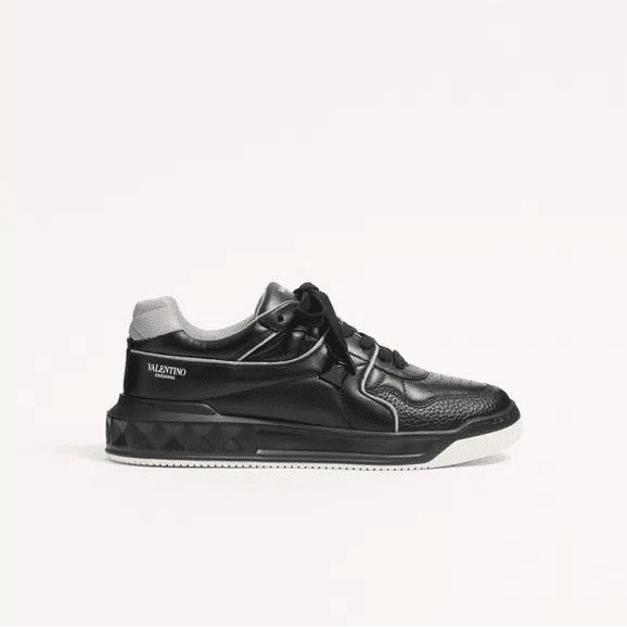 Valentino One Stud Low-Top Nappa Sneaker For Man in Black/Grey 2