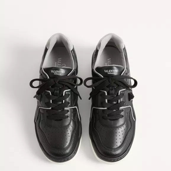 Valentino One Stud Low-Top Nappa Sneaker For Man in Black/Grey 3