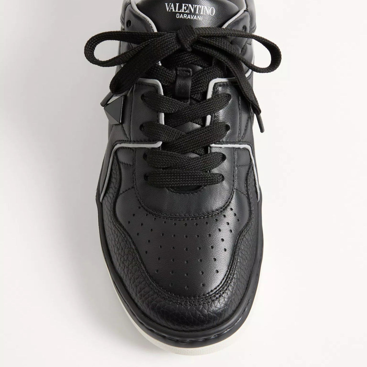 Valentino One Stud Low-Top Nappa Sneaker For Man in Black/Grey 4