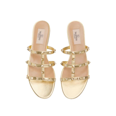 Valentino Rockstud Laminated Nappa Slide Sandal - BEAUTY BAR