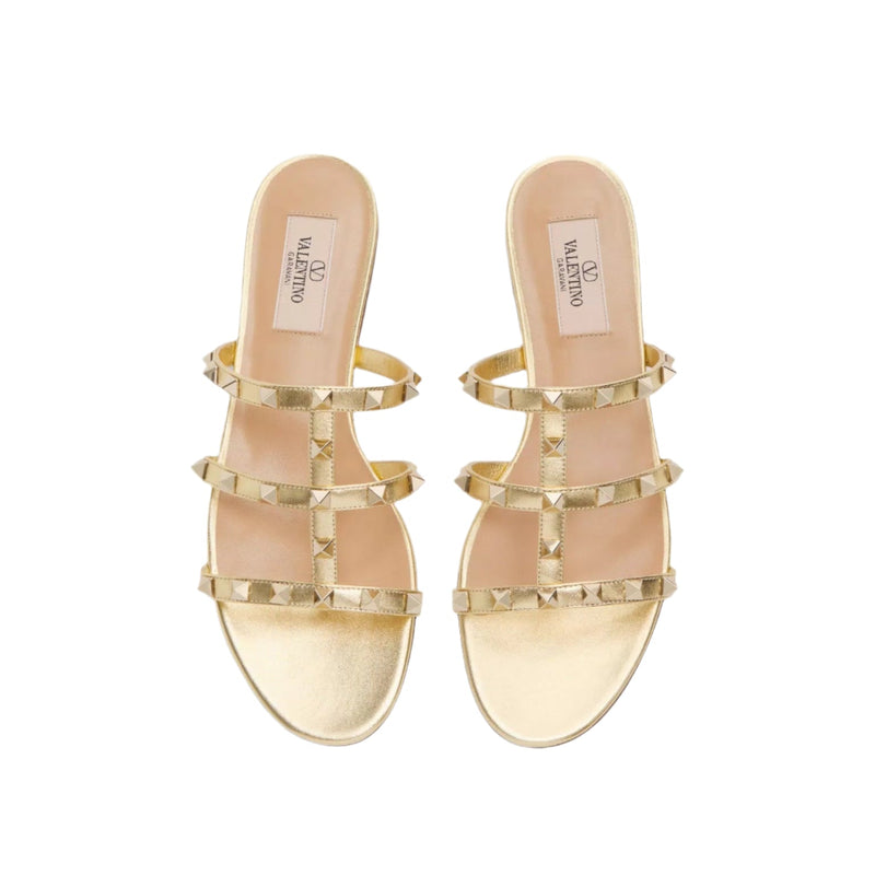 Valentino Rockstud Laminated Nappa Slide Sandal 5