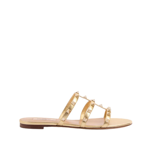 Valentino Rockstud Laminated Nappa Slide Sandal