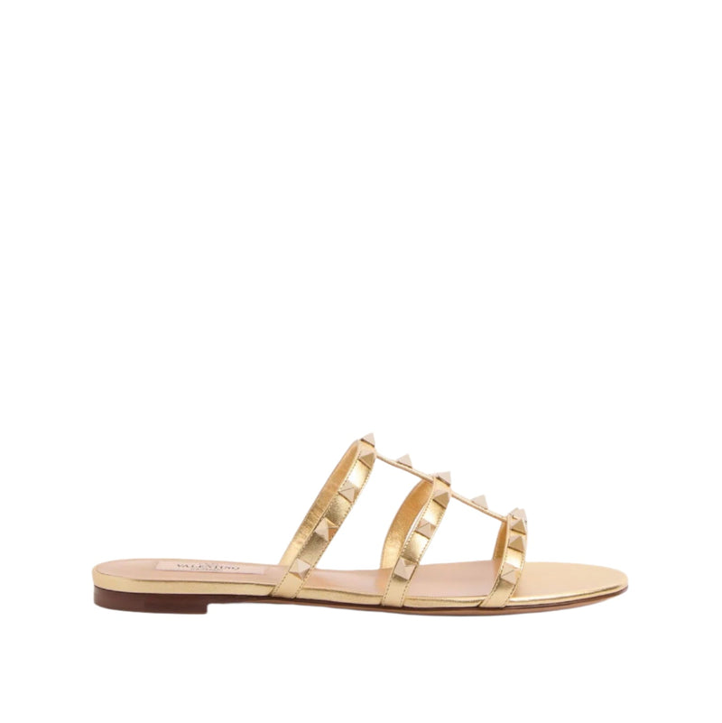 Valentino Rockstud Laminated Nappa Slide Sandal
