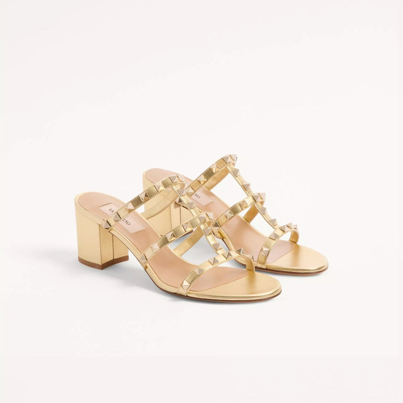 Valentino Rockstud Slide Sandal In Laminated Leather