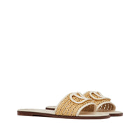 Valentino V Logo 80mm Woven Raffia Slide Slipper