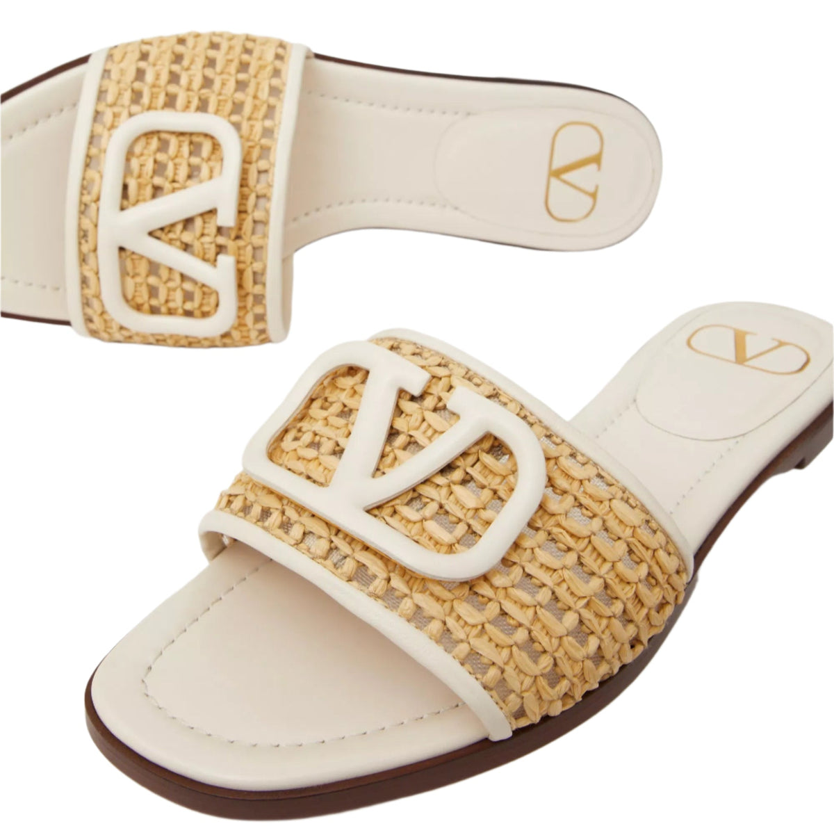 Valentino V Logo 80mm Woven Raffia Slide Slipper 5