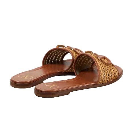 Valentino Vlogo Embellished Woven Leather and Raffia Slides 2