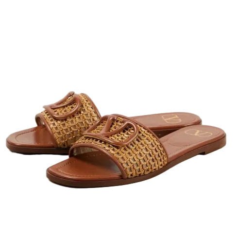 Valentino Vlogo Embellished Woven Leather and Raffia Slides 4