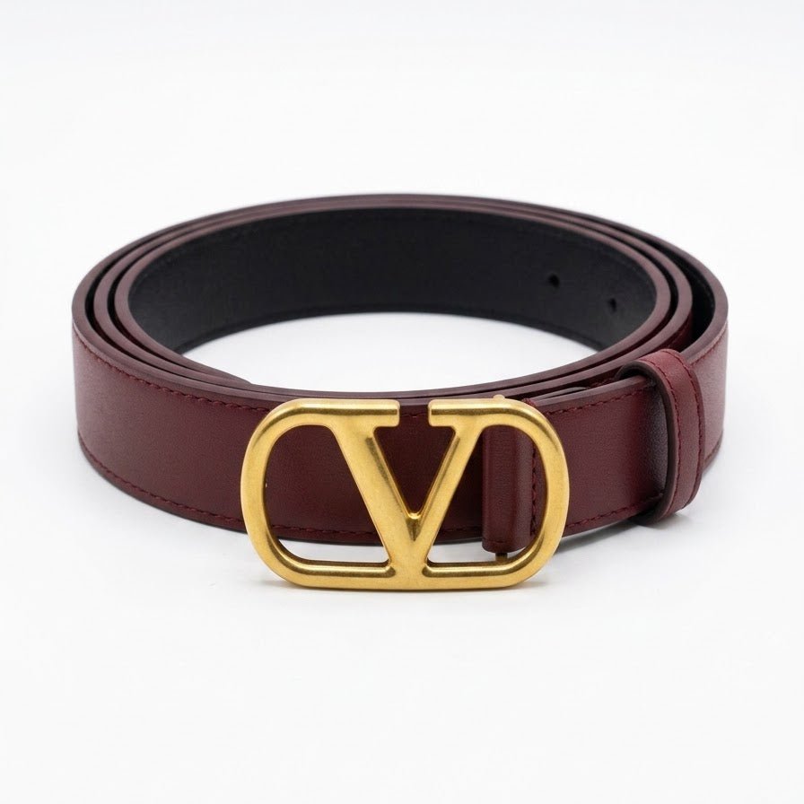 Valentino VLogo Signature Burgundy Wide Belt 2