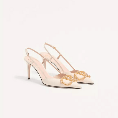 Valentino Vlogo Signature Slingback Leather Pump With Jewel Logo - BEAUTY BAR