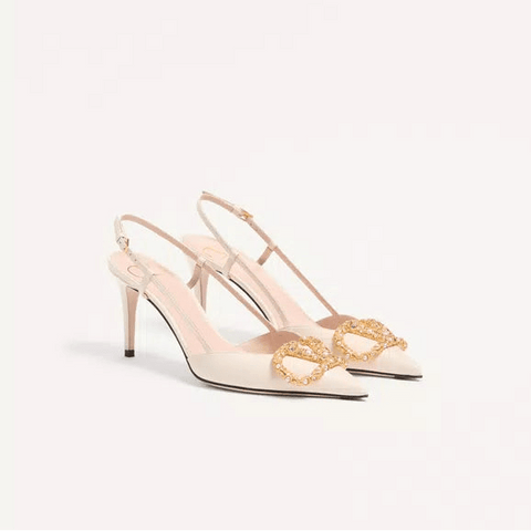 Valentino Vlogo Signature Slingback Leather Pump With Jewel Logo - BEAUTY BAR