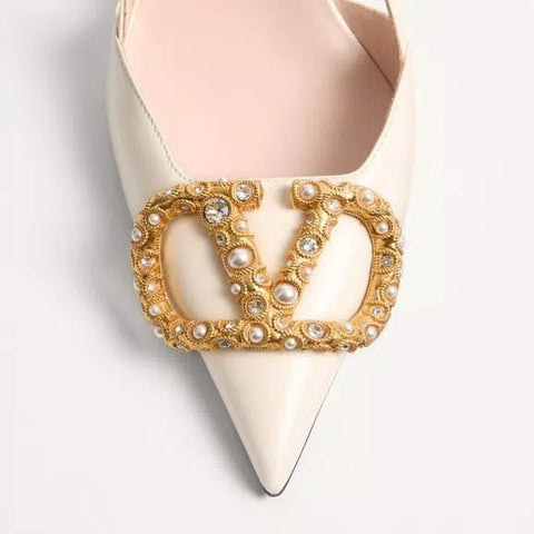 Valentino Vlogo Signature Slingback Leather Pump With Jewel Logo - BEAUTY BAR