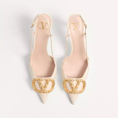 Valentino Vlogo Signature Slingback Leather Pump With Jewel Logo - BEAUTY BAR