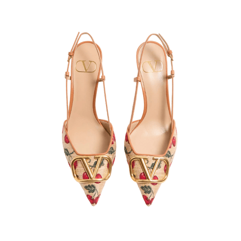 Valentino Vlogo Signature Slingback Pumps In Cherryfic Pattern 80mm - BEAUTY BAR