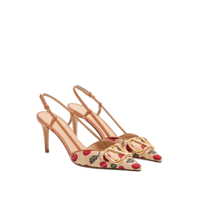 Valentino Vlogo Signature Slingback Pumps In Cherryfic Pattern 80mm - BEAUTY BAR