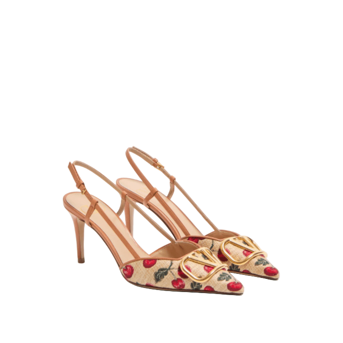 Valentino Vlogo Signature Slingback Pumps In Cherryfic Pattern 80mm