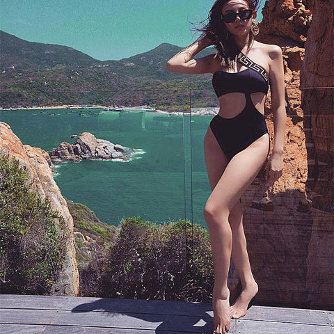 Versace Black Greca Border Cut - Out Swimsuit - BEAUTY BAR