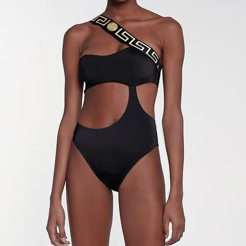 Versace Black Greca Border Cut - Out Swimsuit - BEAUTY BAR
