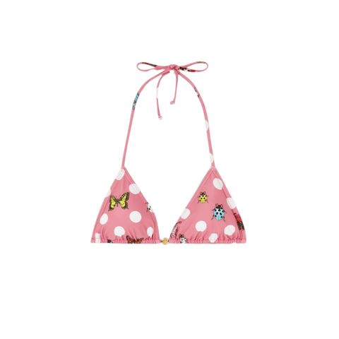 Versace Butterfly Dot Triangle Bikini Top in Pink - BEAUTY BAR