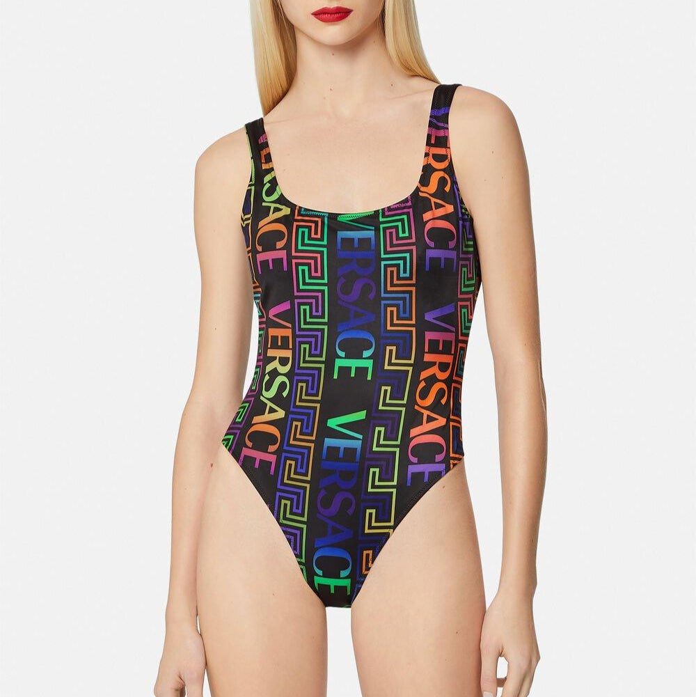 Versace Greca Neon-Print One-Piece Swimsuit 1