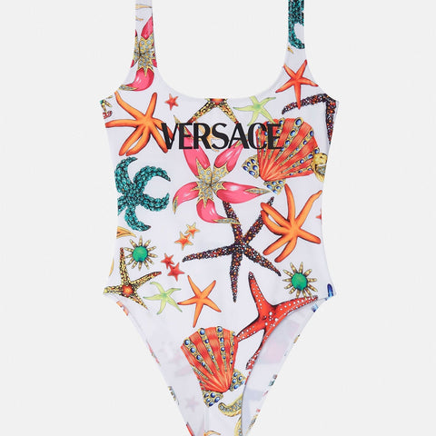 Versace Starfish - Print Swimsuit In White - BEAUTY BAR