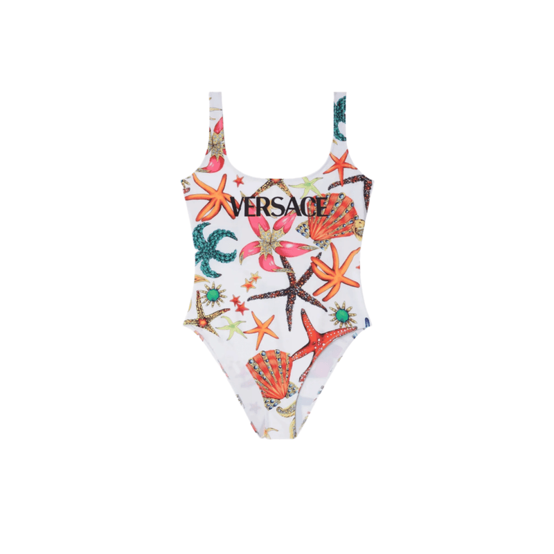 Versace Starfish-Print Swimsuit In White 4