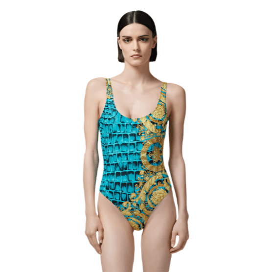 Versace Underwear Blue & Yellow Barrocodile Swimsuit 1