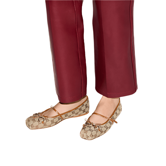 Women's Gucci Horsebit Ballet Flat Beige and Dark Brown GG Canvas 4