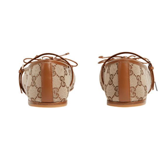 Women's Gucci Horsebit Ballet Flat Beige and Dark Brown GG Canvas 3