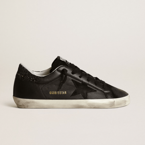 Women's Super-Star In Black With Black Star And Glitter Heel Tab
