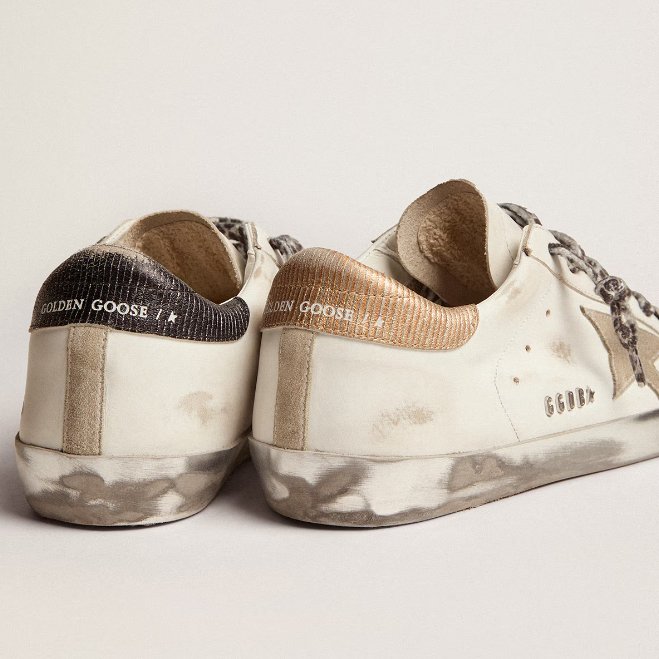 Women's Super-Star In White Leather With Gray Suede Star 3