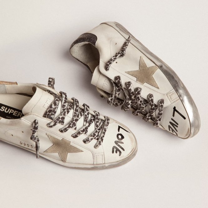 Women's Super-Star In White Leather With Gray Suede Star 2