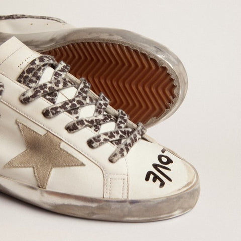 Women's Super - Star In White Leather With Gray Suede Star - BEAUTY BAR