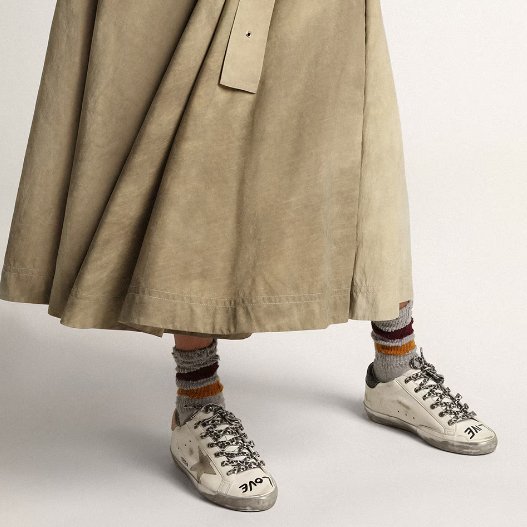 Women's Super-Star In White Leather With Gray Suede Star 5