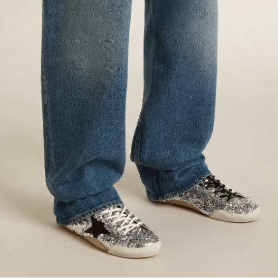 Women's True-Star In Silver Sequins With Black Star And Silver Leather Heel Tab 3