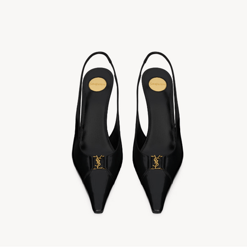 Yves Saint Laurent BabyLone Breteuil Slingback Pumps In Smooth Black Leather - BEAUTY BAR