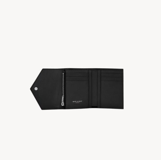 Yves Saint Laurent Compact Tri Fold Wallet In Grain De Poudre Leather 3