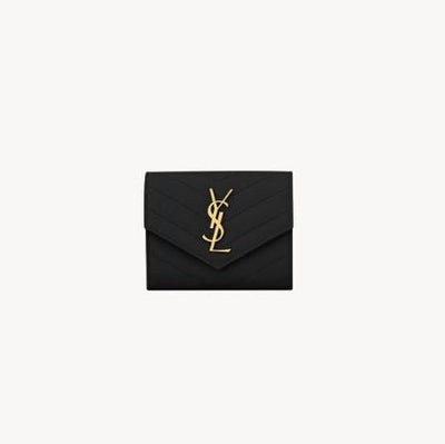 Yves Saint Laurent  Compact Tri Fold Wallet In Grain De Poudre Leather